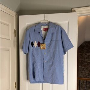 Vintage Blue Argyle Men's cocktail bowling shirt. Retro. Medium nwt